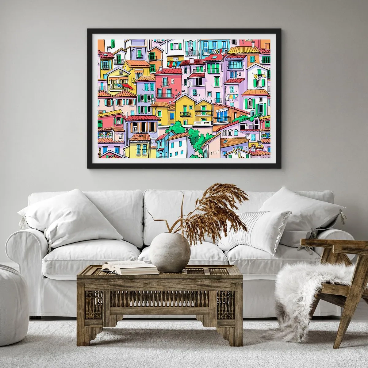 Affisch i svart ram - Gladlynt stad - 70x50 cm