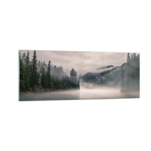 Glastavla - Bild på glas - I förundran, i dimman - 140x50 cm