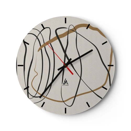 Väggklocka - Klocka på glas - Abstrakta, dansande linjer mot en ljus bakgrund - 30x30cm - Komposition: besittande dans - Modern väggdekoration för vardagsrum, kök och sovrum ARTTOR
