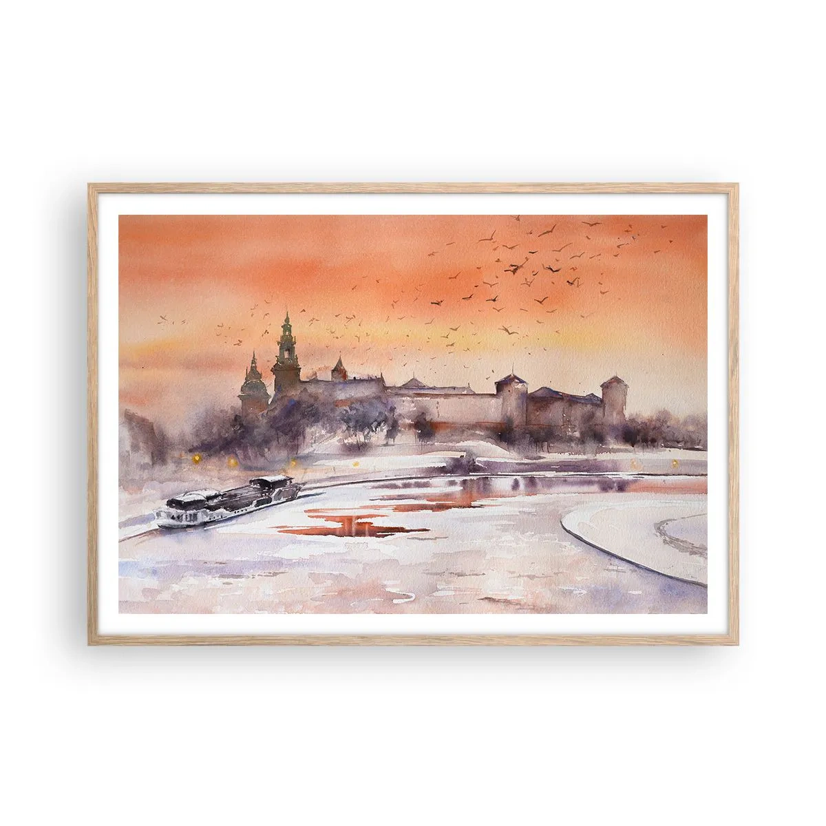 Affisch i ram av ljusek - Kunglig solnedgång - 100x70 cm