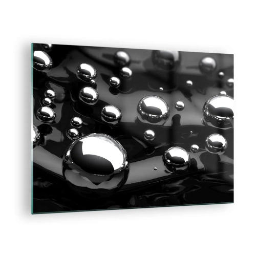 Glastavla - Bild på glas - Metalliska droppar på en svart yta - 70x50cm - Ur svarta massan - Modern väggdekoration för vardagsrum och sovrum ARTTOR
