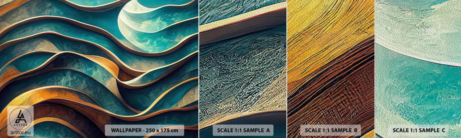 Provbit av fototapet Premium Sand - Meandrar av blått - Vågor, Abstraktion, Tredimensionell - 100x30 cm