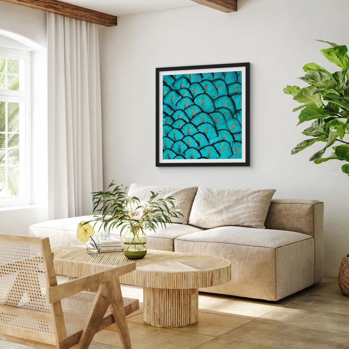 Affisch i svart ram - Den stora fjädergalan - 50x50 cm