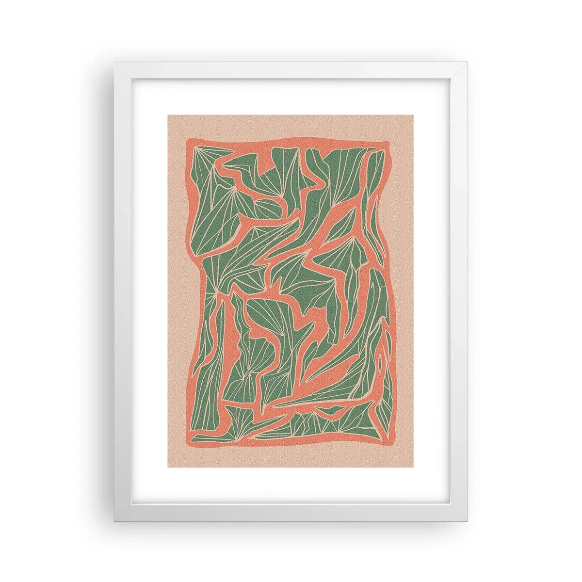 Affisch i vit ram - En kamp mellan korall och grönt - 30x40 cm