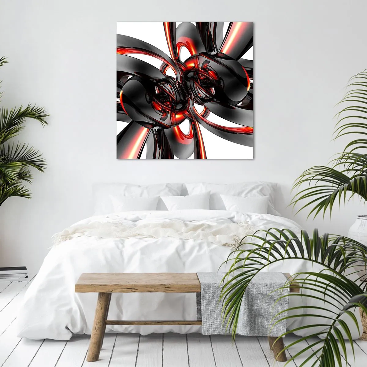 Canvastavla - Bild på duk - Rörelse i grafit och röd - 50x50 cm