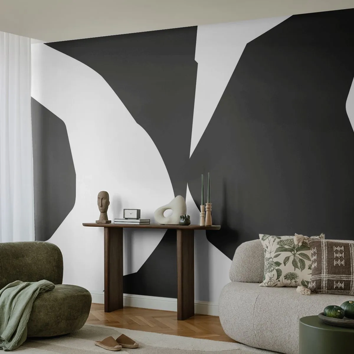 Fototapet Premium Canvas - Positiv-negativ - Svartvitt, Abstraktion, Bit - 250x175 cm