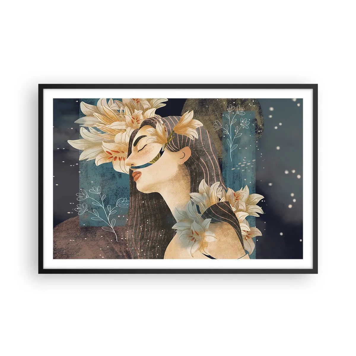 Affisch i svart ram - Sagan om drottning med liljor - 91x61 cm