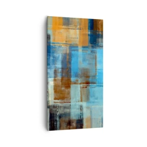 Canvastavla - Bild på duk - Genom blåa gardinen - 55x100 cm