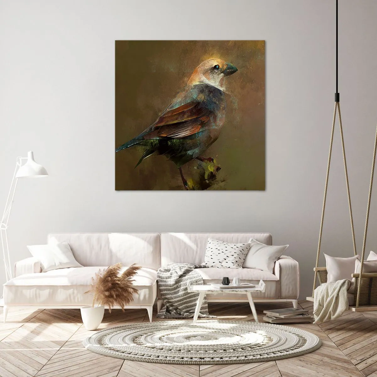 Canvastavla - Bild på duk - Gråsparv, en liten fågel - 70x70 cm