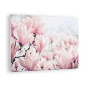 Glastavla - Bild på glas - Fina rosa magnolior på en ljus bakgrund - 70x50cm - Perfekt subtilitet - Modern väggdekoration för vardagsrum och sovrum ARTTOR
