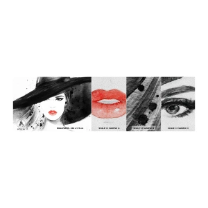 Provbit av fototapet Premium Sand - En dam i svart - Kvinna, Kvinnans ansikte, Porträtt av en kvinna - 100x30 cm