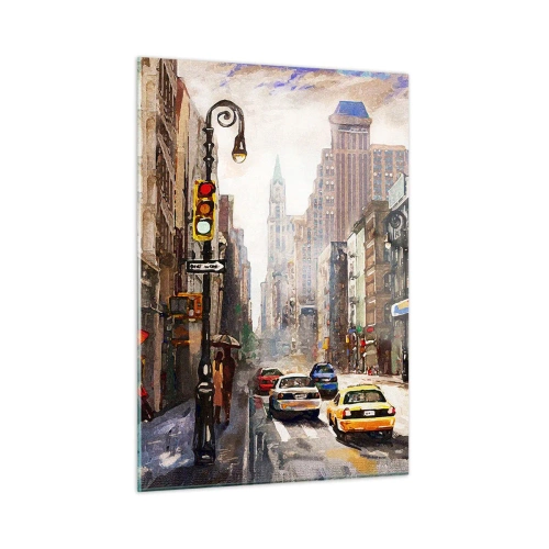 Glastavla - Bild på glas - New York - färgglad också i regnet - 50x70 cm