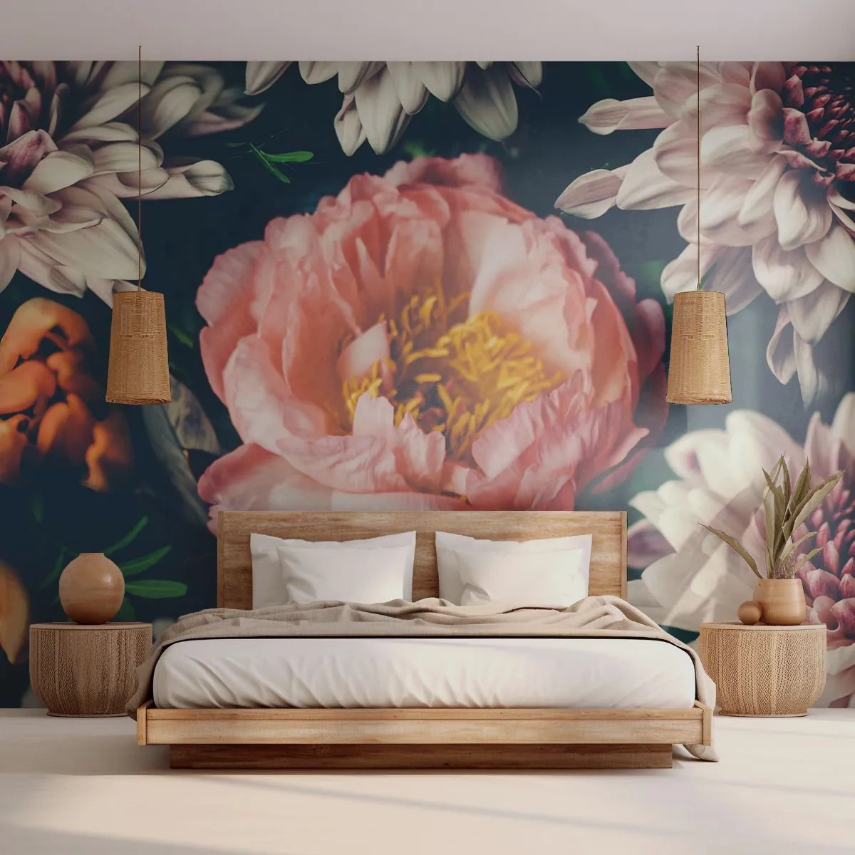 Fototapet Premium Sand - Med barockprakt - Blommor, Pion, Blombukett - 100x70 cm