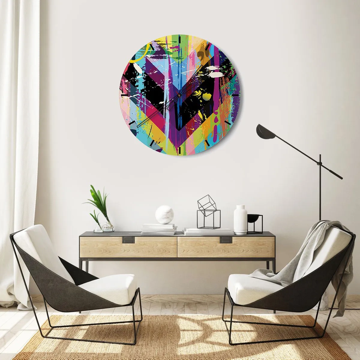 Väggklocka - Klocka på glas - Uppifrån nedåt - 40x40 cm