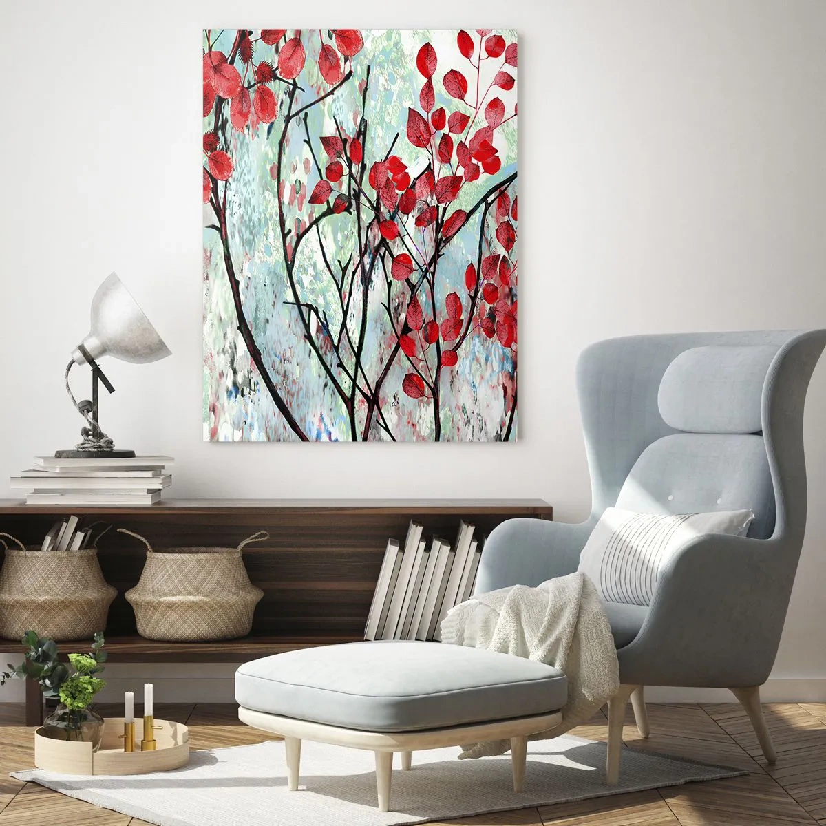 Glastavla - Bild på glas - Träd i scharlakansröd - 50x70 cm