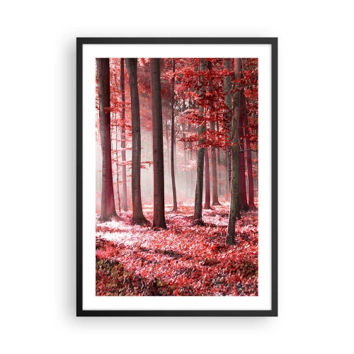 Affisch i svart ram - En skog med röda löv och dimma på morgonen - 50x70cm - Röd är lika vacker - Modern väggdekoration för vardagsrum och sovrum ARTTOR