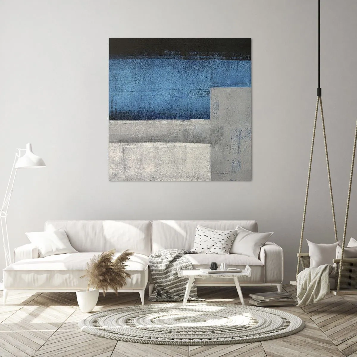 Canvastavla - Bild på duk - Poetisk komposition av grått och blått - 30x30 cm