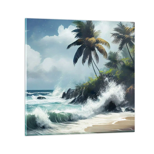 Glastavla - Bild på glas - På en tropisk strand - 40x40 cm