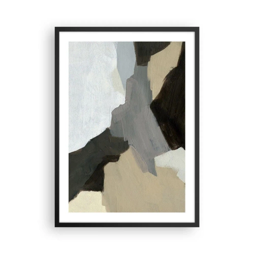 Affisch i svart ram - Abstrakt komposition i dämpade färger - 50x70cm - Abstraktion: avgrening av det gråa - Modern väggdekoration för vardagsrum och sovrum ARTTOR