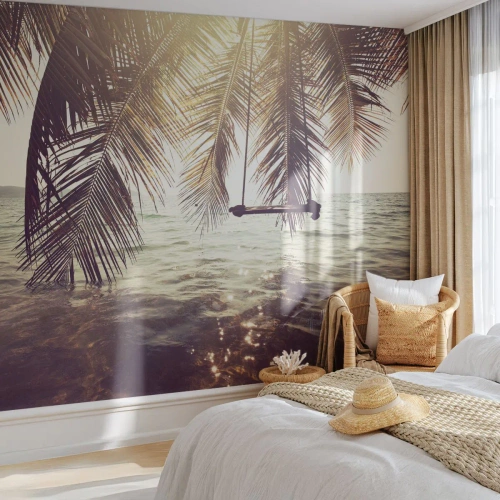 Fototapet Premium Sand - Gunga i molnen hur mycket du vill - Landskap, Kokosnötspalm, Hav - 400x280 cm