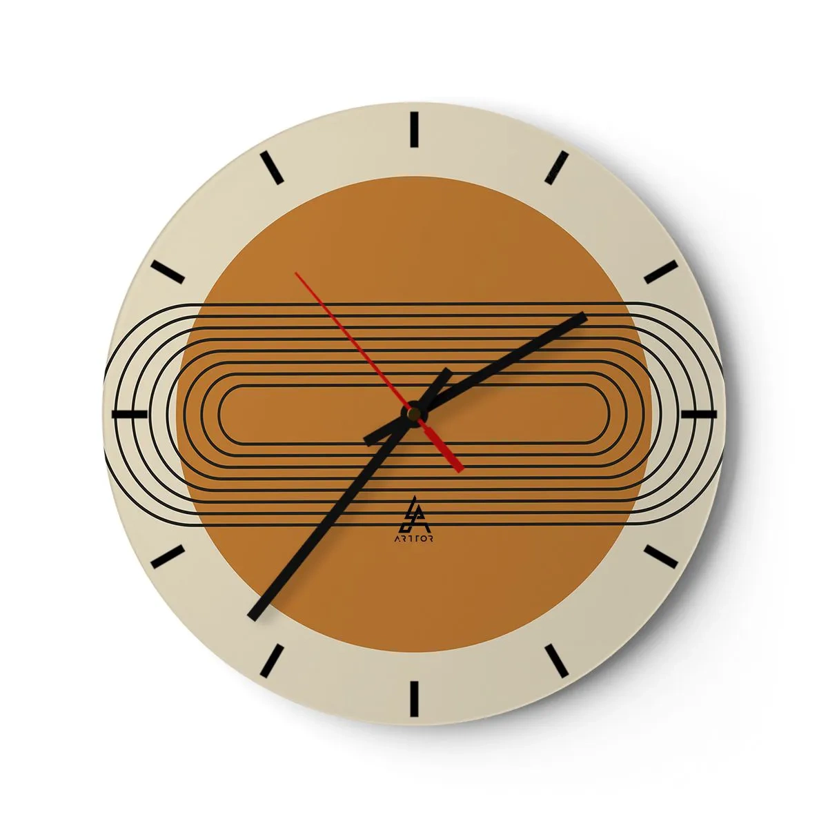 Väggklocka - Klocka på glas - Geometrisk komposition i nyanser av beige och orange - 30x30cm - Perfekt plan - Modern väggdekoration för vardagsrum, kök och sovrum ARTTOR