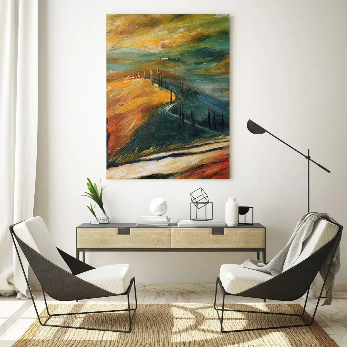 Glastavla - Bild på glas - Toskanskt landskap - 50x70 cm