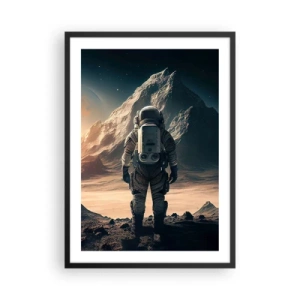 Affisch i svart ram - Astronaut på en främmande planet i stjärnljuset - 50x70cm - En ny utmaning - Modern väggdekoration för vardagsrum och sovrum ARTTOR