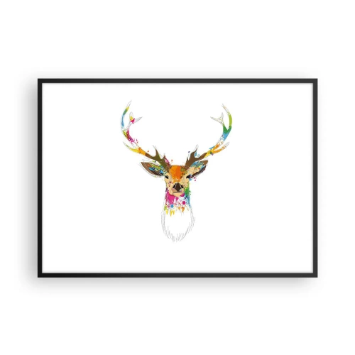 Affisch i svart ram - Hjort badar i färg - 100x70 cm