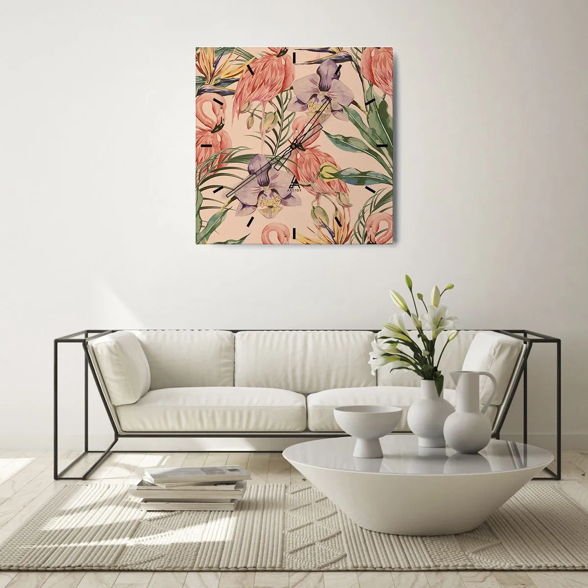 Väggklocka - Klocka på glas - Rosa balett i blommor - 30x30 cm