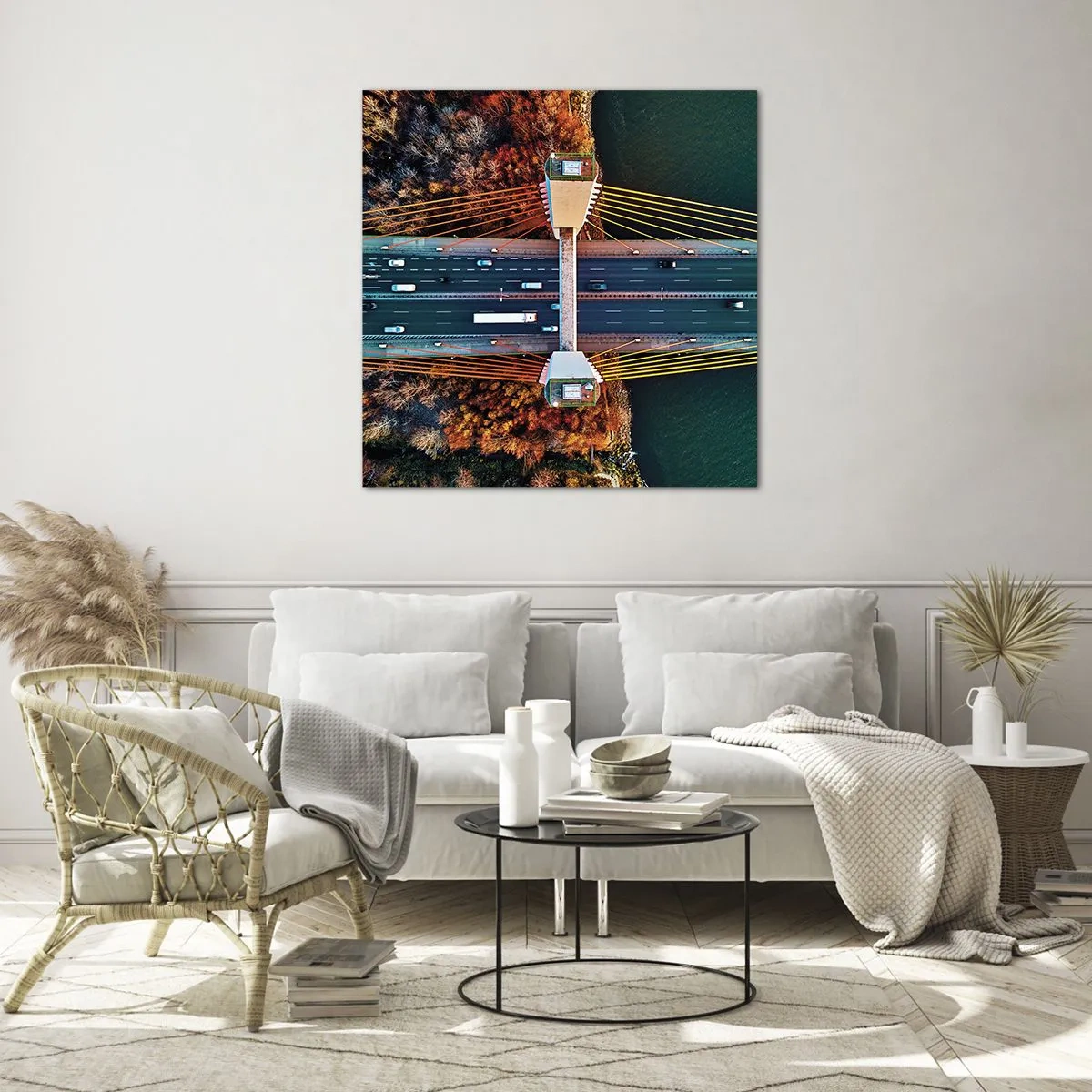 Glastavla - Bild på glas - Bortom vatten, bortom skog - 40x40 cm