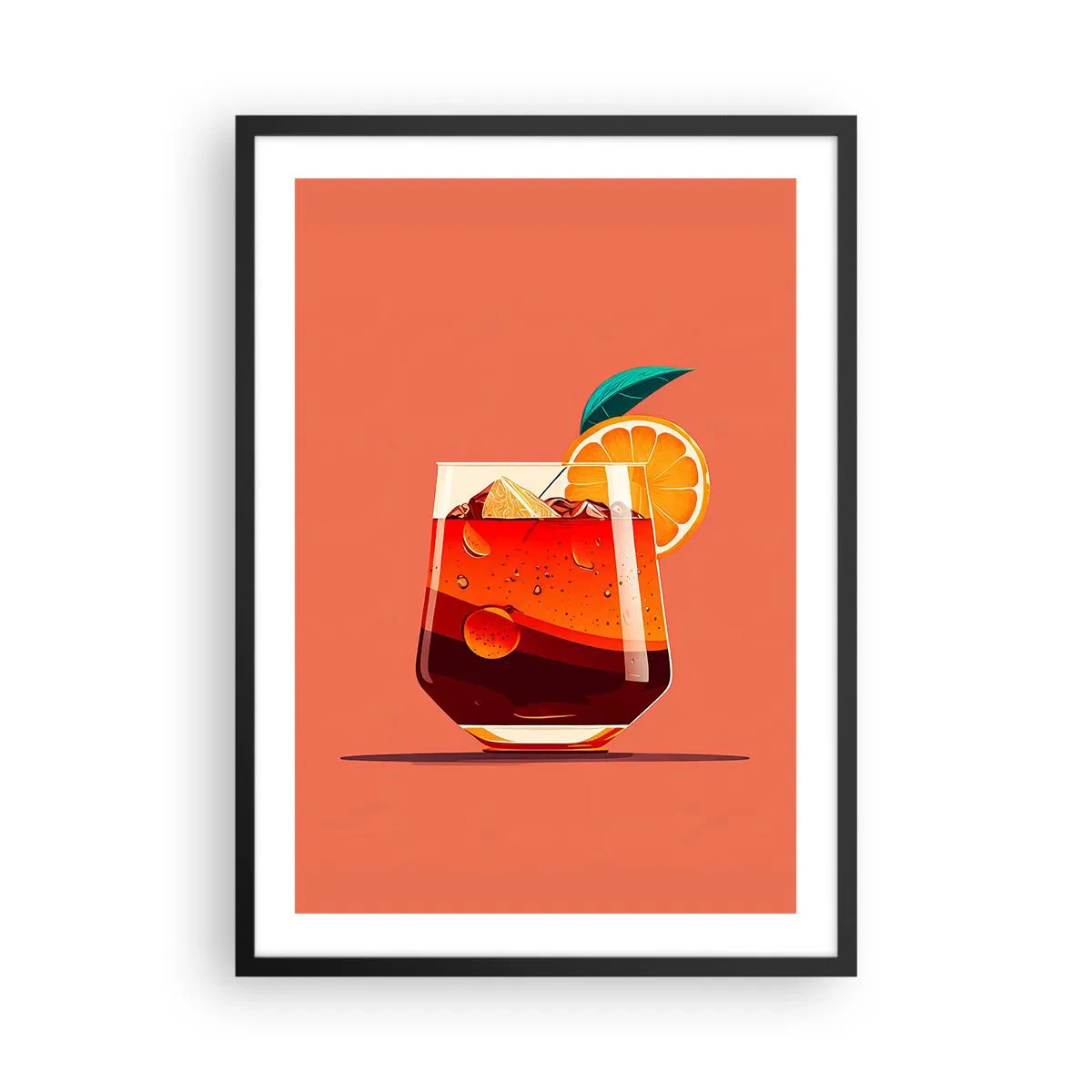 Affisch i svart ram - Ett glas cocktail med en apelsinskiva - 50x70cm - Sommarens förfriskning - Modern väggdekoration för vardagsrum och sovrum ARTTOR