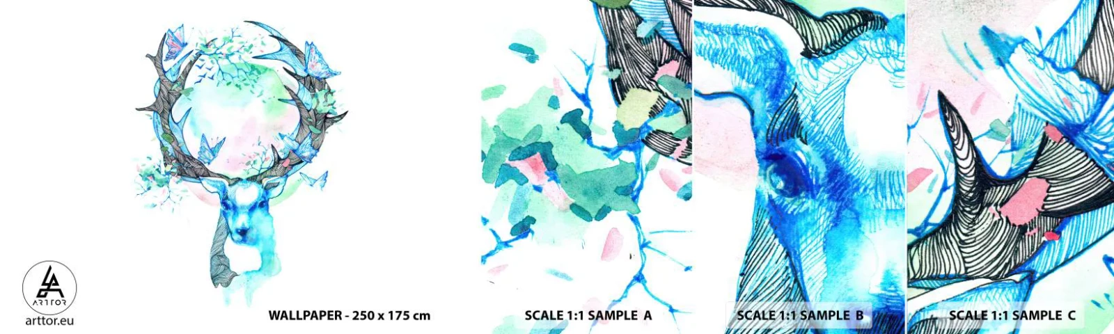 Provbit av självhäftande fototapet Deluxe Sticker - Naturens styrka och mildhet - Abstraktion, Rådjur, Natur - 100x30 cm