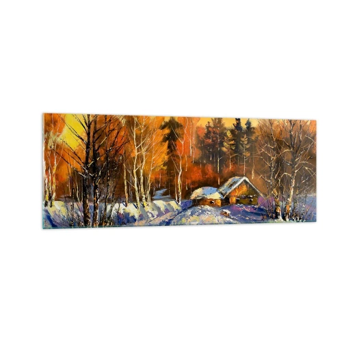 Glastavla - Bild på glas - Vinterimpression i solen - 140x50 cm