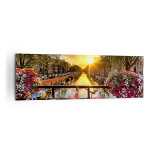 Canvastavla - Bild på duk - Vårmorgon i Amsterdam - 160x50 cm