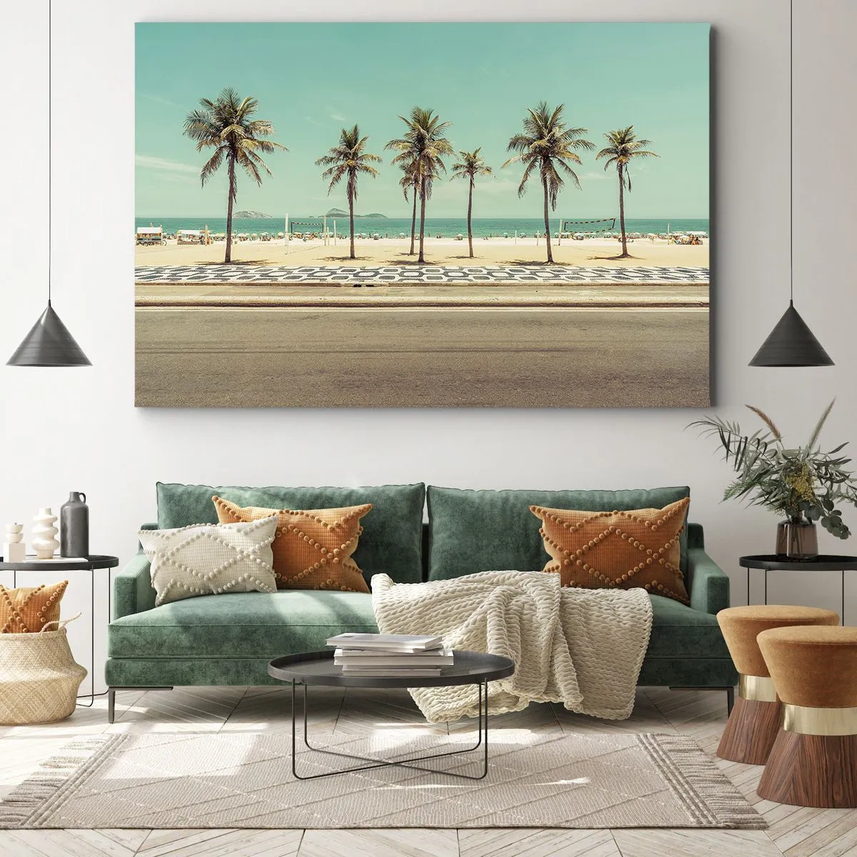 Canvastavla - Bild på duk - Palmer på stranden med utsikt över havet och den blå himlen - 70x50cm - På stranden - Modern väggdekoration för vardagsrum och sovrum ARTTOR