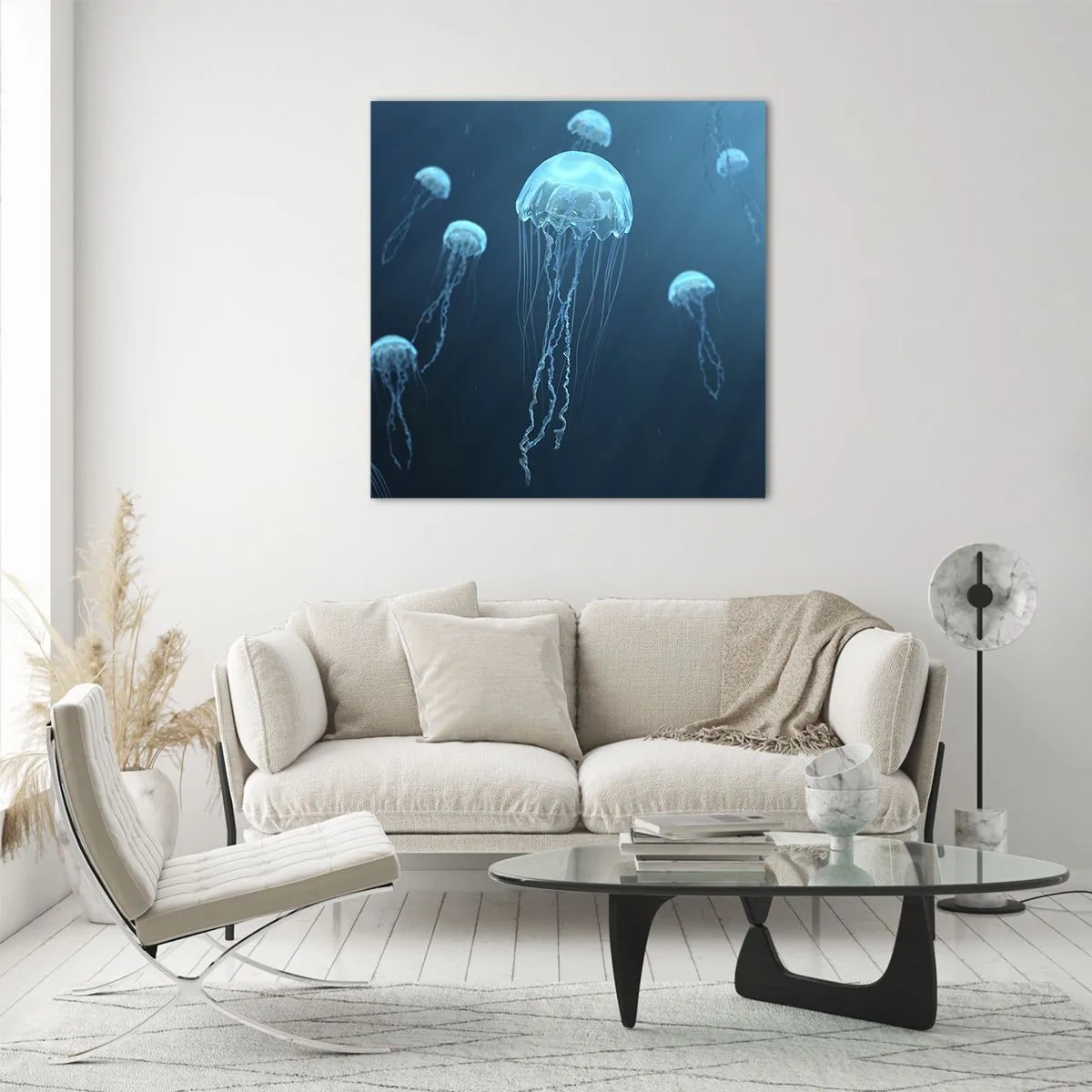 Glastavla - Bild på glas - Havets dans - 70x70 cm