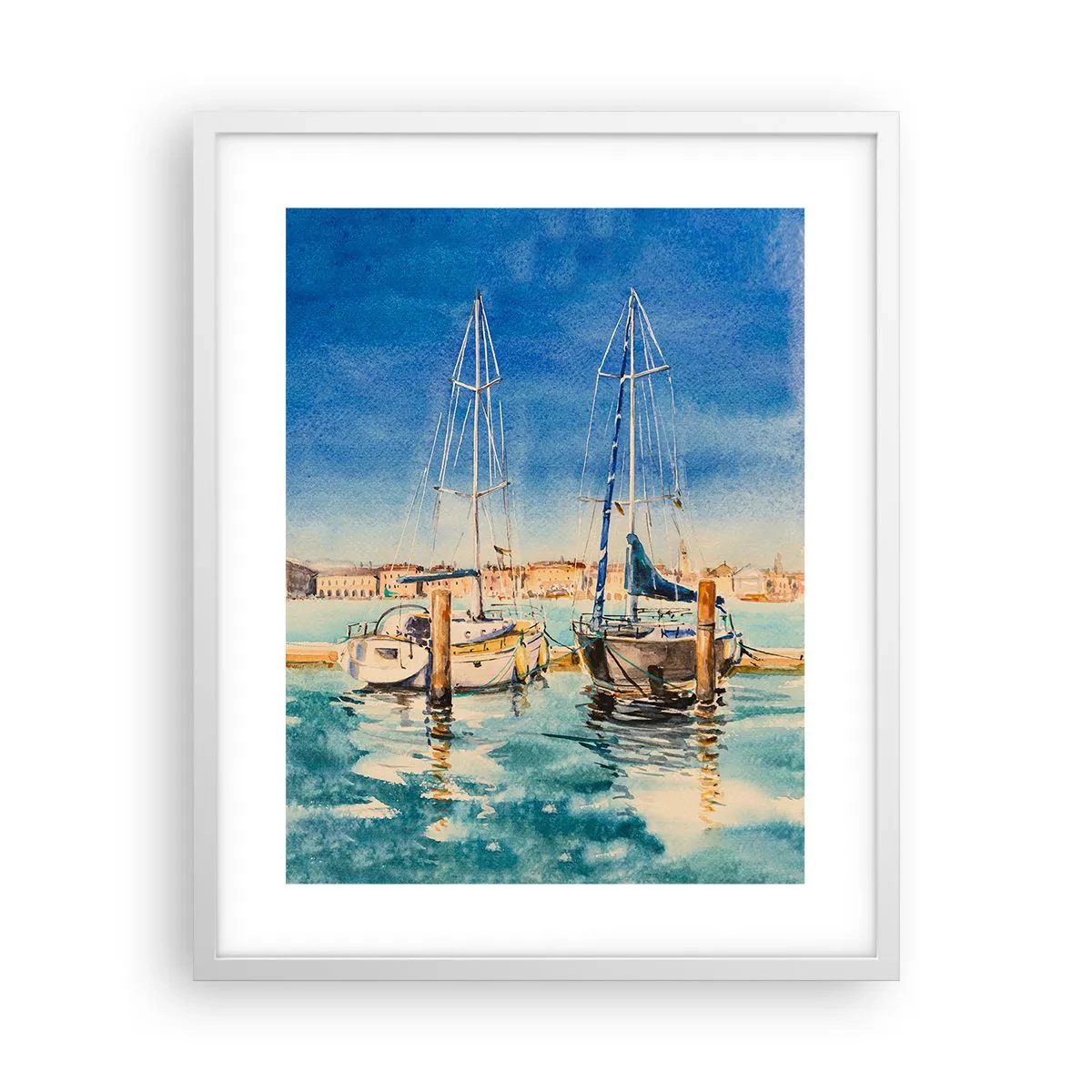 Affisch i vit ram - Solig lagun - 40x50 cm