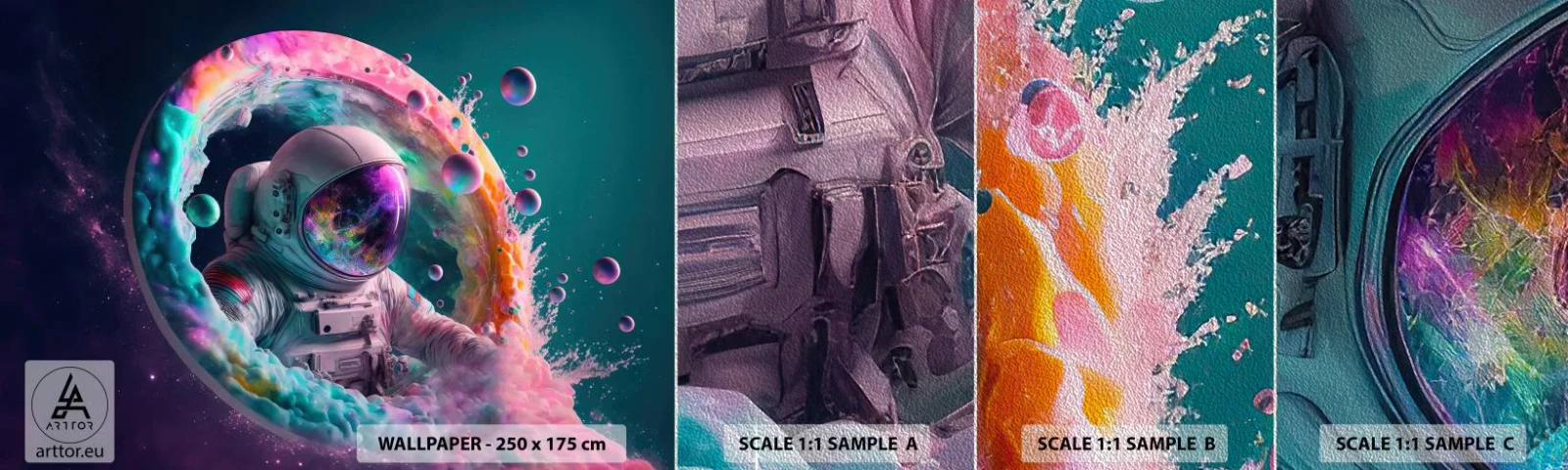 Provbit av fototapet Premium Sand - Stjärnport - Astronaut, Galaxy, Futuristisk - 100x30 cm