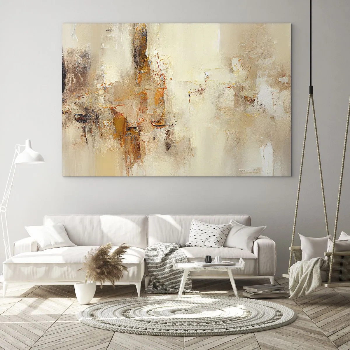 Glastavla - Bild på glas - Abstraktion i nyanser av bärnsten, beige och brunt - 70x50cm - Bärnstenens själ - Modern väggdekoration för vardagsrum och sovrum ARTTOR