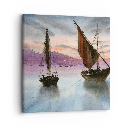 Canvastavla - Bild på duk - Kväll i hamnen - 30x30 cm