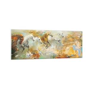 Glastavla - Bild på glas - Galopp genom ljuset - 140x50 cm