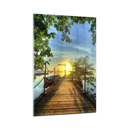 Glastavla - Bild på glas - Solnedgång vid vatten - 80x120 cm