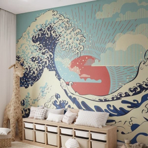 Självhäftande Fototapet Deluxe Sticker - Ur japanska inspirationer - Abstraktion, Havsvåg, Hav - 450x315 cm