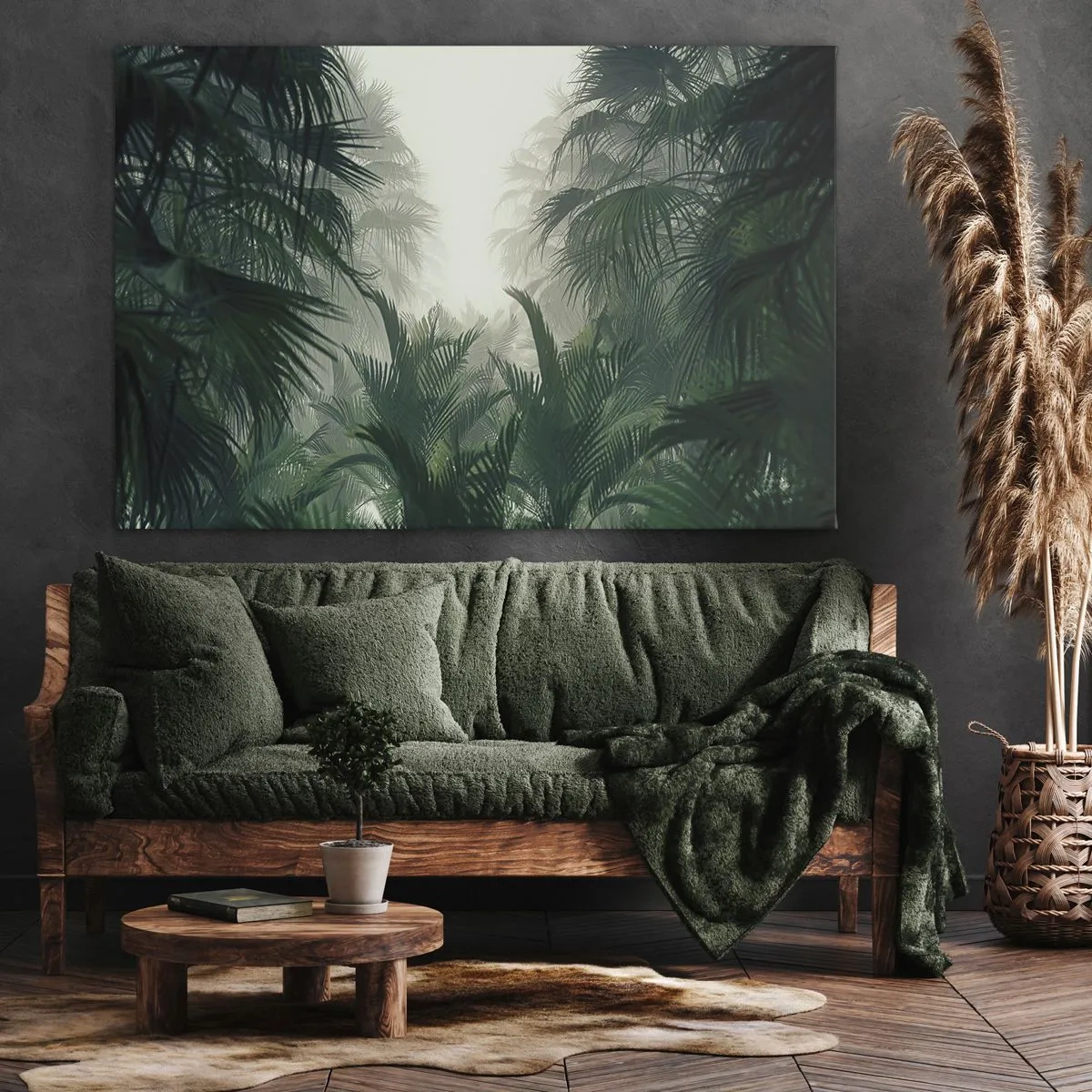 Canvastavla - Bild på duk - Tropisk vegetation i tät regnskogsdimma - 70x50cm - Tropisk hemlighet - Modern väggdekoration för vardagsrum och sovrum ARTTOR