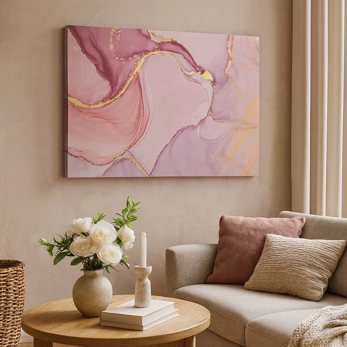 Canvastavla - Bild på duk - Fina abstrakta mönster i nyanser av rosa och guld - 70x50cm - Färgernas smek - Modern väggdekoration för vardagsrum och sovrum ARTTOR