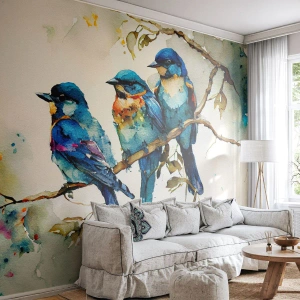Självhäftande Fototapet Deluxe Sticker - Sur? - Fåglar, Natur, Vattenfärg - 350x256 cm
