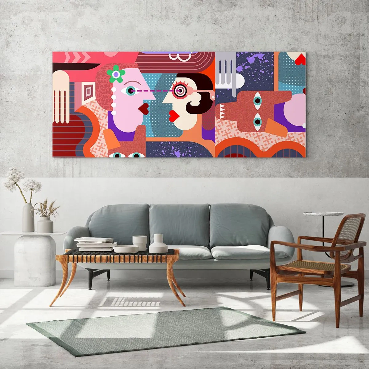 Glastavla - Bild på glas - Öga mot öga - 140x50 cm