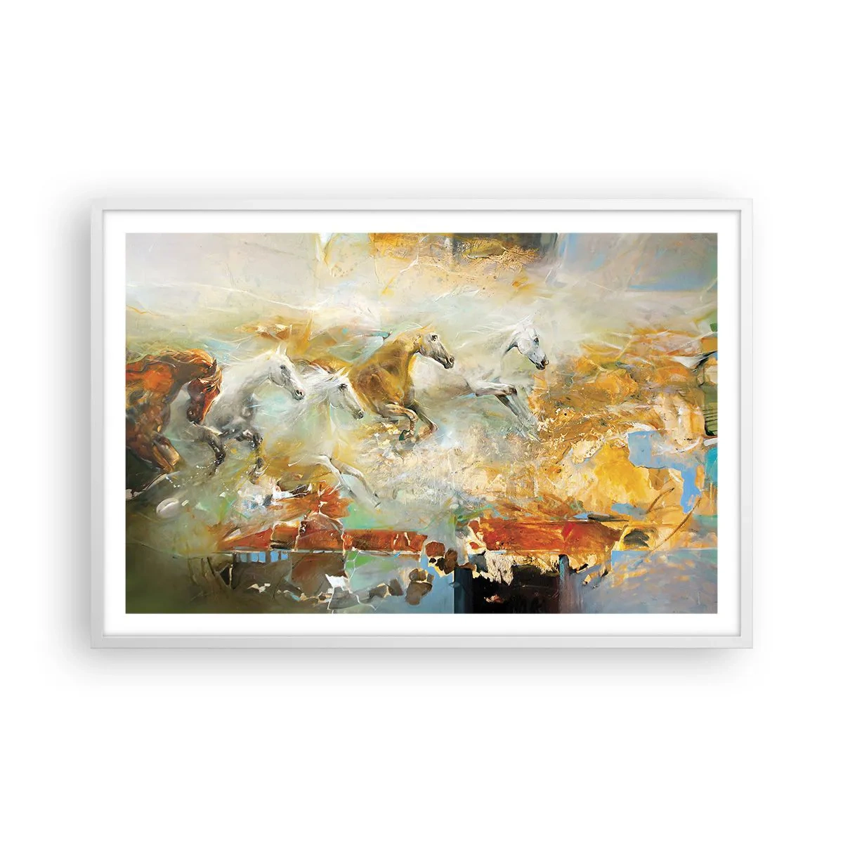 Affisch i vit ram - Galopp genom ljuset - 91x61 cm