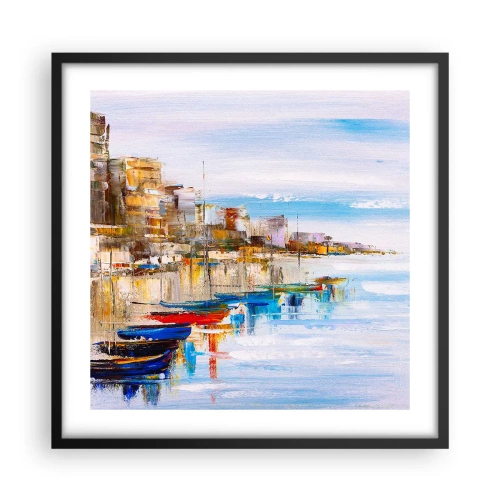 Affisch i svart ram - Flerfärgad urban hamn - 50x50 cm