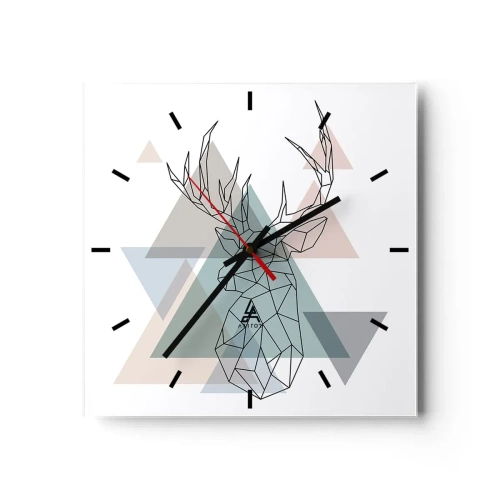Väggklocka - Klocka på glas - I en geometrisk skog - 40x40 cm